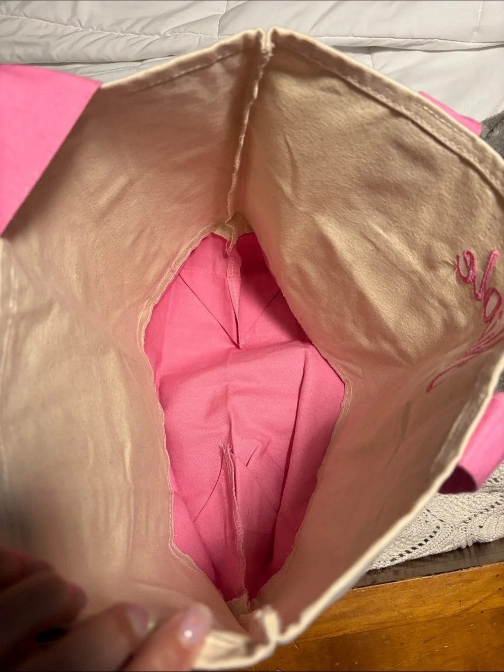 Personalized ‘Nicole’ Canvas Tote Bag - Pink and Cream